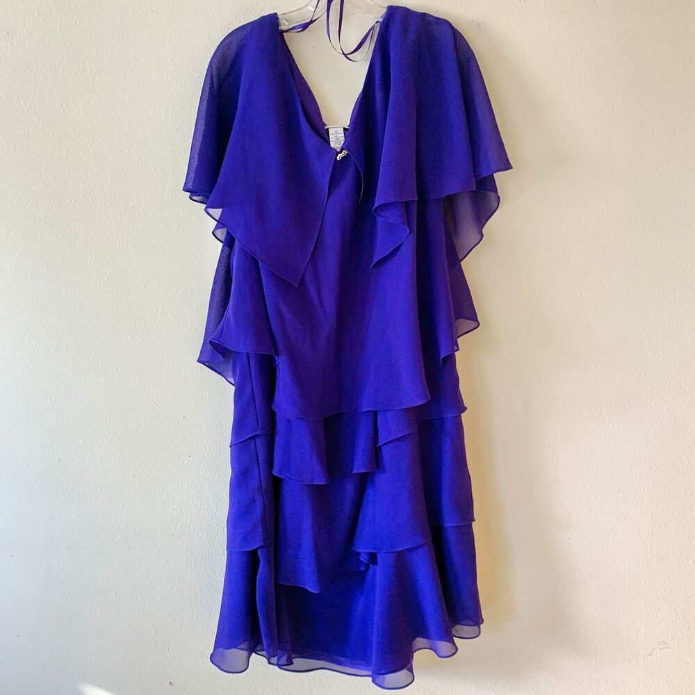Catherines Purple Tiered Dress V-Neck Flutter Sleeve Mother Of Bride Groom 4X